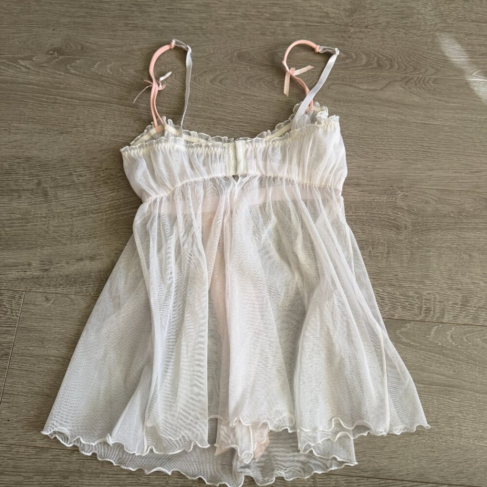 Rampage Sheer White Babydoll Lingerie Pink Satin Bow S - Picture 6 of 8